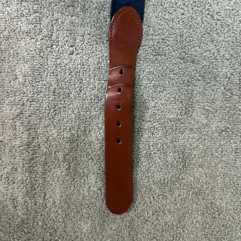 Leather Man Ltd Navy Blue Cotton Webbing Leather Surcingle Belt Solid Brass 44